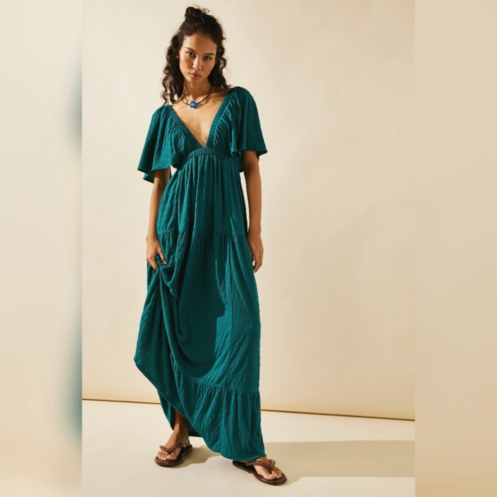 NWOT Free People Beach La La Maxi Dress - Deep Teal, Small
